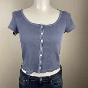 Brandy Melville John Galt Button Down Blue 100% Cotton  OS Henley Preppy Y2K